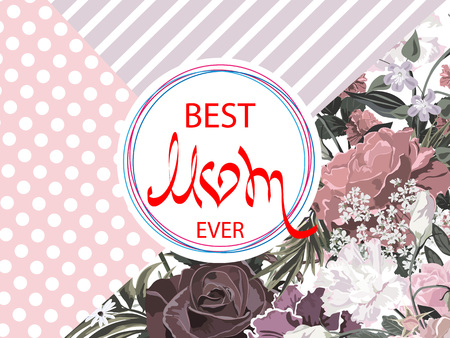 Mothers Day. Festive background with floral and geometric prints. For postcards, posters, flyers, congratulations, invitations.のイラスト素材