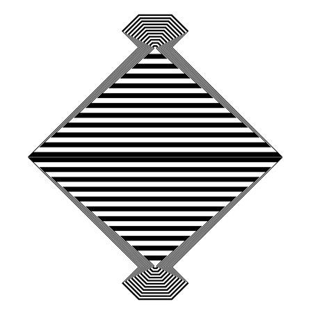 Abstract black and white striped square object. Geometric pattern with visual distortion effect. Optical illusion. Op art. Isolated on white background.のイラスト素材
