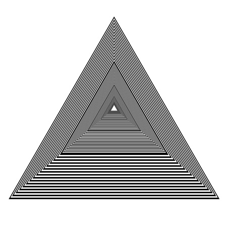 Abstract black and white striped triangle. Geometric pattern with visual distortion effect. Optical illusion. Op art. Isolated on white background.のイラスト素材