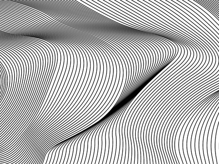Wavy background of lines. Monochrome dynamic surface with effect of optical illusion. Vector.のイラスト素材