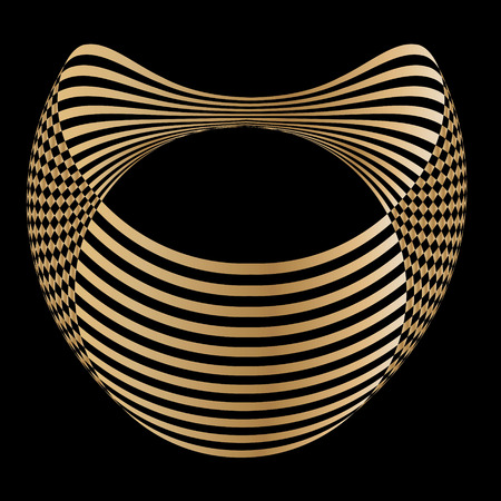 Abstract golden geometric object. Geometric pattern with visual distortion effect. Optical illusion. Op art. Isolated on black background.のイラスト素材