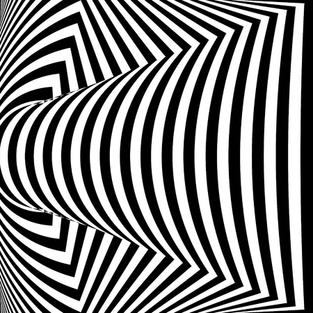 Abstract black and white striped background. Geometric pattern with visual distortion effect. Optical illusion. Op art.のイラスト素材