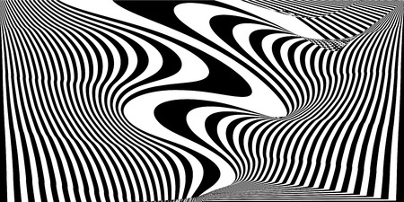 Abstract black and white striped wavy background. Geometric pattern with visual distortion effect. Optical illusion. Op art.のイラスト素材