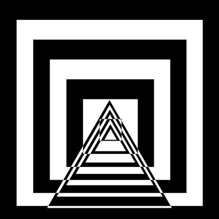 Abstract black and white striped background. Geometric pattern with visual distortion effect. Optical illusion. Op art.のイラスト素材