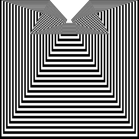 Abstract black and white striped background. Geometric pattern with visual distortion effect. Optical illusion. Op art.のイラスト素材