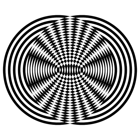 Abstract black and white striped background. Geometric pattern with visual distortion effect. Optical illusion. Op art.のイラスト素材