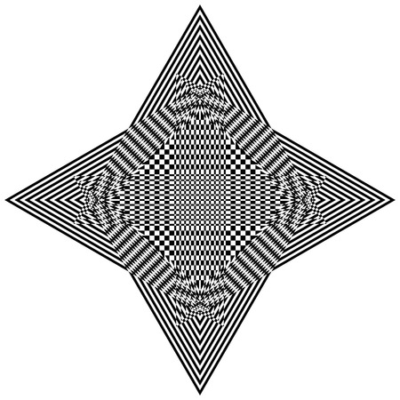 Abstract black and white striped quadrangular object. Geometric pattern with visual distortion effect. Optical illusion. Op art.のイラスト素材