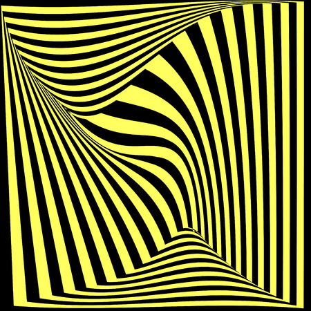 Abstract black and yellow striped background. Geometric pattern with visual distortion effect. Optical illusion. Op art.のイラスト素材