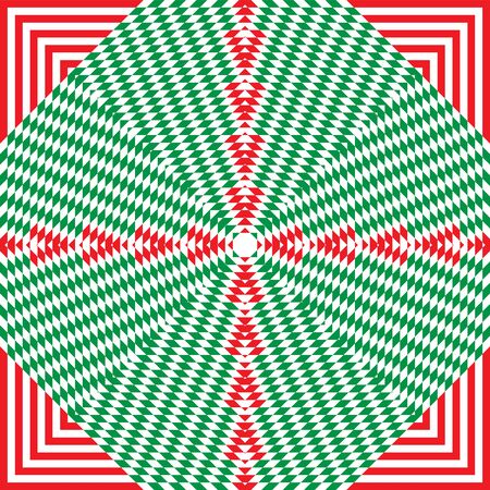 Christmas striped background in traditional red, green and white colors. Festive pattern with op art effect for New Year and Christmas projects.のイラスト素材