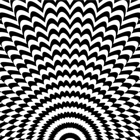 Abstract black and white striped background. Geometric pattern with visual distortion effect. Optical illusion. Op art.のイラスト素材