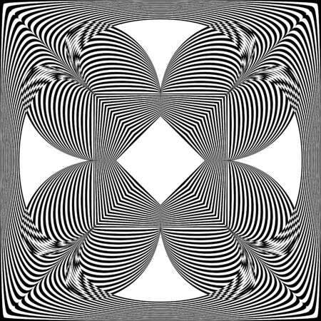 Abstract black and white striped background. Geometric pattern with visual distortion effect. Optical illusion. Op art.のイラスト素材