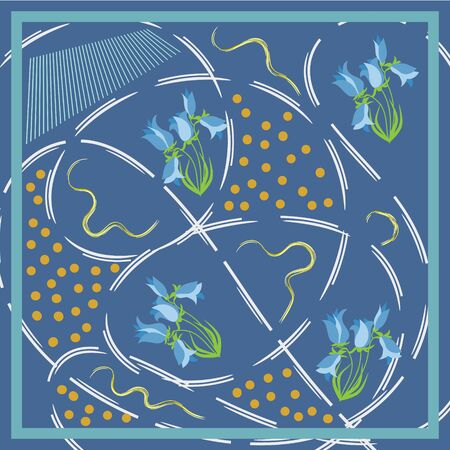 Square flower arrangement. Vintage floral pattern for printing on scarves, postcards, carpets, bandanas, napkins, home textiles, covers, pareos.のイラスト素材