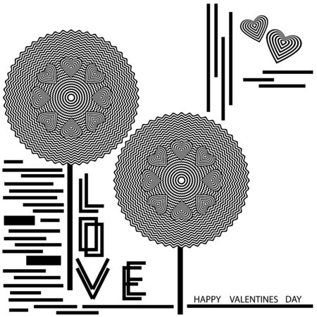 Black and white card for Valentine's Day. Minimalistic design with visual distortion effect.のイラスト素材