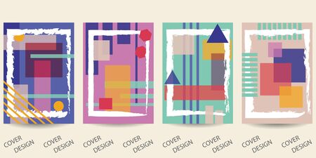 Abstract minimal geometric backgrounds set.Colorful geometric pattern with art texture . For printing on covers, banners, sales, flyers. Modern design. Vector.のイラスト素材
