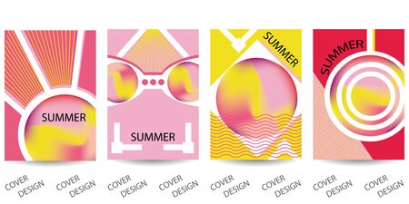 Abstract minimal geometric backgrounds set.Colorful summer pattern with  geometric shapes . For printing on covers, banners, sales, flyers. Modern design. Vector.のイラスト素材