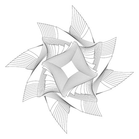 Abstract black and white circular pattern. Geometric pattern with visual distortion effect. Optical illusion. Op art. Coloring bookのイラスト素材