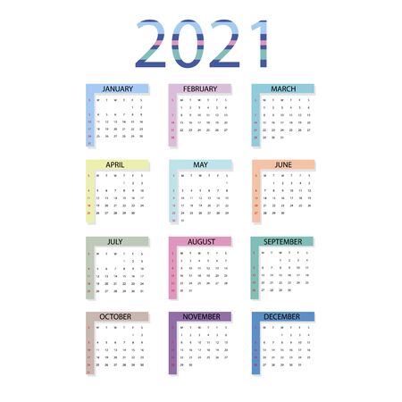 Calendar 2021. Simple minimal design. Week starts from Sunday.のイラスト素材