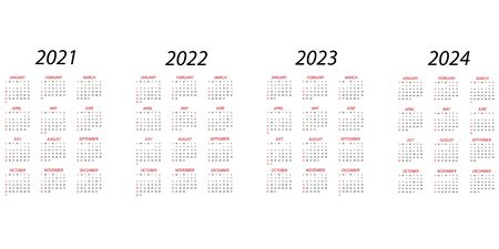 Calendar 2021.Calendar 2022.Calendar 2023. Calendar 2024.Simple minimal design. Week starts from Sunday.のイラスト素材
