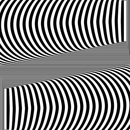 Abstract black and white striped background. Geometric pattern with visual distortion effect. Optical illusion. Op art.のイラスト素材