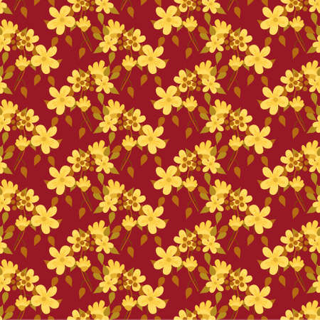 Hand-drawn seamless pattern with floral print. Abstract garden flowers on red background. Vector pattern for printing on fabric, gift wrapping, covers, wallpapers.のイラスト素材