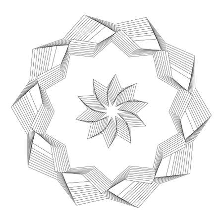 Abstract black and white circular pattern. Geometric pattern with visual distortion effect. Optical illusion. Op art. Coloring bookのイラスト素材