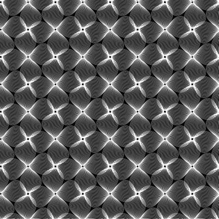 Black and white geometric pattern. Geometrical background with the effect of visual distortion. Vector illustration.Thin wavy lines on black background.のイラスト素材