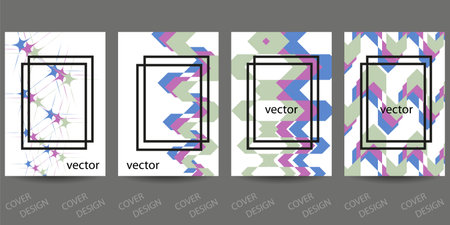 Trendy template for design cover, poster, flyer. Layout set for sales, presentations. Minimalistic background with colorful geometric shapes on white. Vector.のイラスト素材