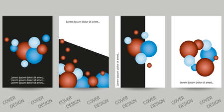 Abstract minimal geometric backgrounds set. Blue and brown 3d balls on black and white background. For printing on covers, banners, sales, flyers. Modern design. Vector. EPS10のイラスト素材