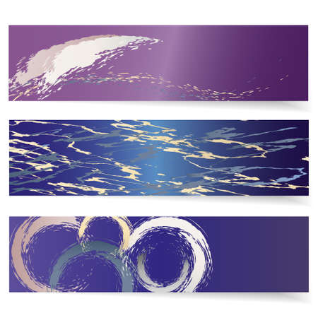 Set of horizontal banners. Hand drawn brush strokes on shiny gradient background. Universal minimalistic background.のイラスト素材