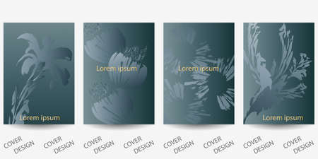 Luxury minimal backgrounds set in blue tones with abstract floral print and gradient texture. For printing on covers, banners, sales, flyers. Modern design. Vector.のイラスト素材