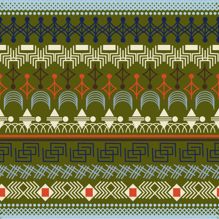 Ethnic seamless background with geometric pattern. Colorful background in traditional tribal folk style. Design for textile, cover, wallpaper, gift packaging, printing.のイラスト素材