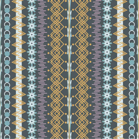 Ethnic seamless background with geometric pattern. Colorful background in traditional tribal folk style. Design for textile, cover, wallpaper, gift packaging, printing.のイラスト素材
