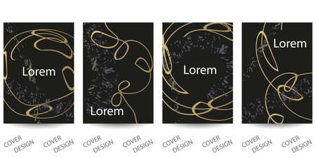 Luxurious geometric backgrounds set.Gold brush strokes on black. Colorful geometric pattern with glitter texture. For printing on covers, banners, sales, flyers. Modern design. Vector. EPS10のイラスト素材