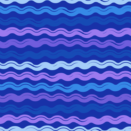 Hand-drawn seamless geometric pattern with colorful grunge texture. Multi-colored wavy stripes on blue background. Vector background for printing on fabric, gift wrapping, covers, wallpapers.のイラスト素材