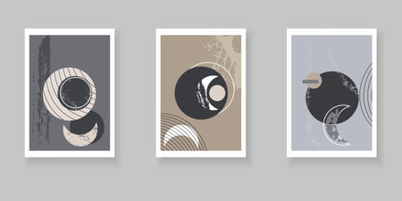 Set of artistic creative abstract backgrounds. hand drawn texture. Design for poster, postcards, invitations, brochures, leaflets. Vintage geometric pattern with geometric and grunge elements.のイラスト素材
