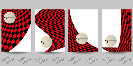 Trendy template for design cover, poster, flyer. Layout set for sales, presentations. Minimalistic geometric background in black, red and white with an abstract checkered printのイラスト素材