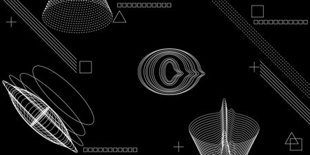 Geometric stylish black and white background. Abstract technological background with geometric and distorted shapes. Vector design element for banners, posters, covers. line art.のイラスト素材