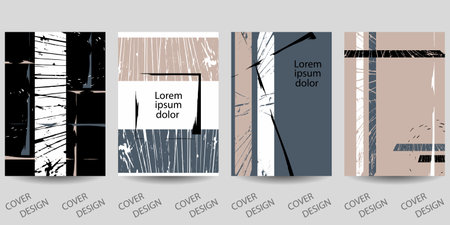 Abstract minimal geometric background set. Multicolored geometric pattern with brush strokes . For printing on covers, banners, sales, flyers. modern design. Vector.のイラスト素材