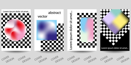 Trendy template for design cover, poster, flyer. Layout set for sales, presentations. Colorful background in vibrant gradient colors and checkered texture. Vector.のイラスト素材