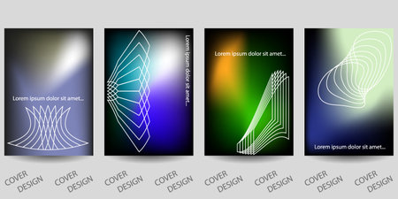 Trendy template for design cover, poster, flyer. Layout set for sales, presentations. Colorful background in vibrant gradient colors with minimal geometric shapes. Vector.のイラスト素材
