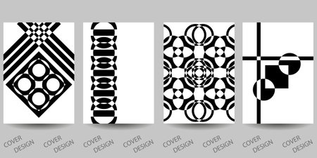 Black and white minimal geometric backgrounds set.Striped geometric pattern with visual distortion effect. For printing on covers, banners, sales, flyers. modern design. Vector.のイラスト素材