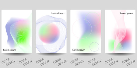 Trendy template for design cover, poster, flyer. Layout set for sales, presentations. Colorful background in vibrant gradient colors with wavy mesh. Vector.のイラスト素材