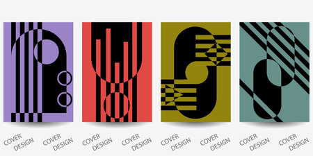 Colorful minimal geometric backgrounds set.Striped geometric pattern with visual distortion effect. For printing on covers, banners, sales, flyers. modern design. Vector.のイラスト素材