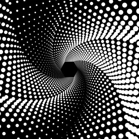Abstract halftone pattern in the form of spiral. Vector halftone dots background for design banners, posters, business projects, pop art texture, covers. Geometric black and white texture.のイラスト素材