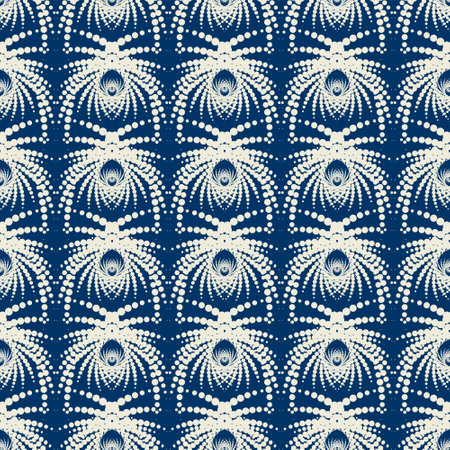 Seamless halftone pattern. Vector halftone background for design banners, posters, business projects, pop art texture, covers, textiles. Light beige ornament on a blue background.のイラスト素材