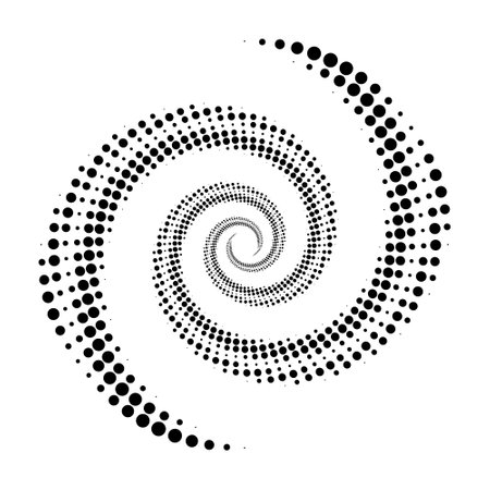 Abstract halftone spiral. Vector halftone dots background for design banners, posters, business projects, pop art texture, covers. geometric black and white textureのイラスト素材