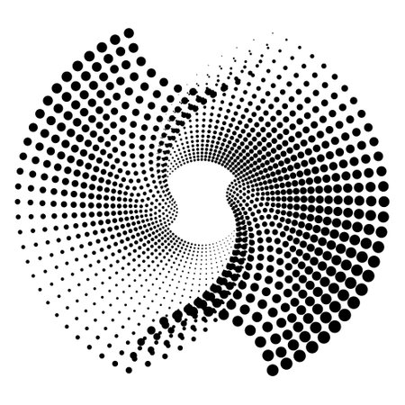 Abstract halftone spiral. Vector halftone dots background for design banners, posters, business projects, pop art texture, covers. geometric black and white textureのイラスト素材