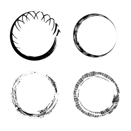 Set of grunge round frames. Trendy design with brush strokes. isolated on white background. Vector.のイラスト素材