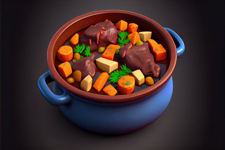 Beef meat stewed with potatoes and mixed vegetables food Ai generated image