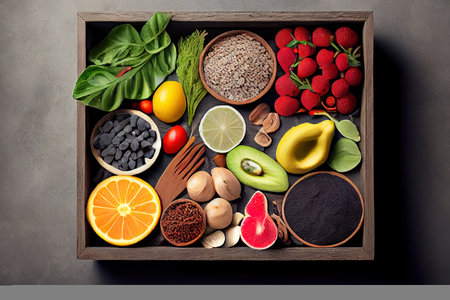 Healthy food clean eating vegetalbe food selection in wooden box Ai generated image